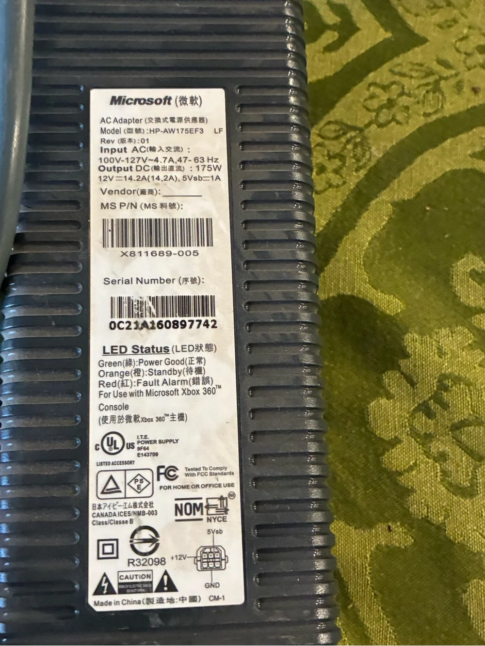 OEM Microsoft Xbox 360 Power Supply AC Adapter 175W Falcon Tested Working